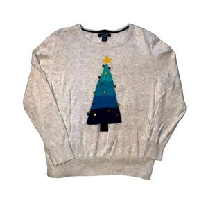 Land’s End Crewneck Embroidered Christmas Tree Sweater Pullover Knit Large